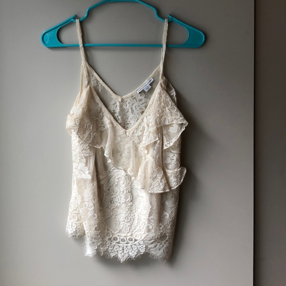 White Lace Ruffle Top